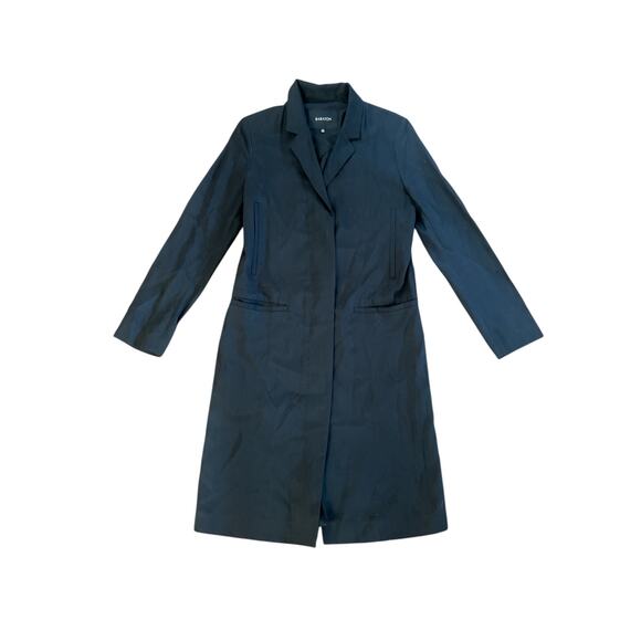 Women XXS Aritzia Babaton Black Milestone Trench Button Jacket Coat Long Lyocell - Picture 1 of 5